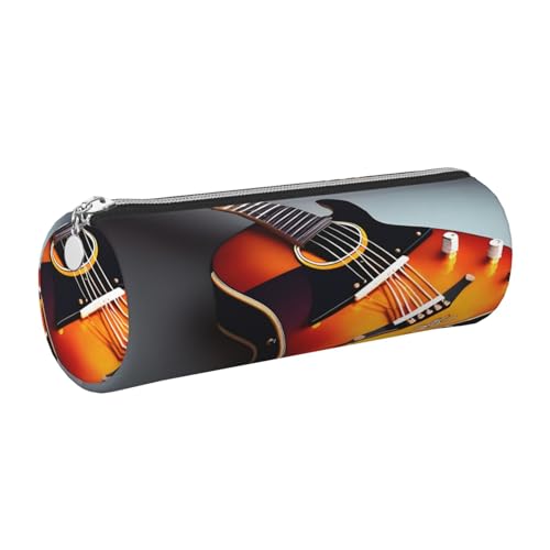 kurue Federmäppchen mit Musikgitarre, Leder, schlankes Federmäppchen, schöne Schreibwaren-Tasche, tragbare Kosmetiktasche, Reißverschluss-Organizer-Tasche von kurue
