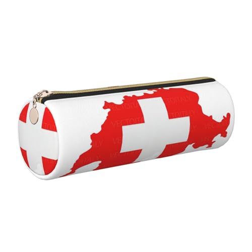 kurue Federmäppchen mit Schweizer Flagge, Leder, schmales Federmäppchen, schöne Schreibwaren-Tasche, tragbare Kosmetiktasche, Reißverschluss-Organizer-Tasche von kurue