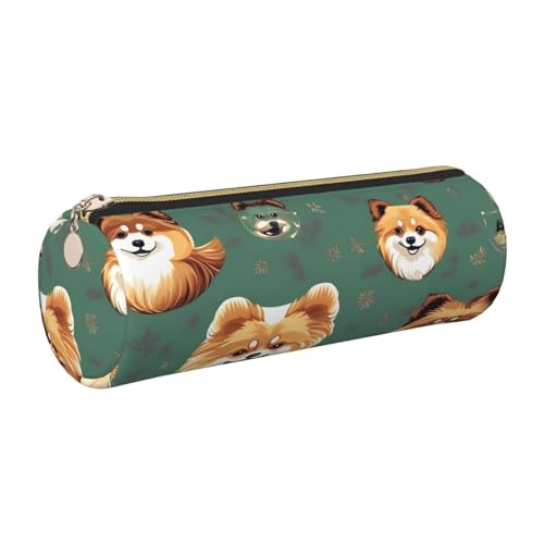 kurue Federmäppchen mit Zwergspitz-Muster, Leder, schmales Federmäppchen, schöne Schreibwaren-Tasche, tragbare Kosmetiktasche, Reißverschluss-Organizer-Tasche von kurue