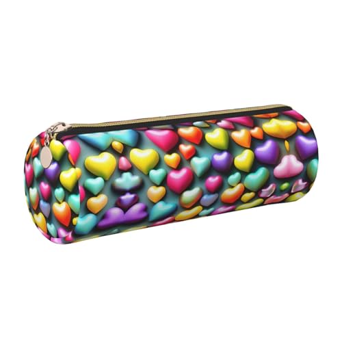 kurue Federmäppchen mit bunten Regenbogen-Herzen, Leder, schmales Federmäppchen, schöne Schreibwaren-Tasche, tragbare Kosmetiktasche, Reißverschluss-Organizer-Tasche von kurue