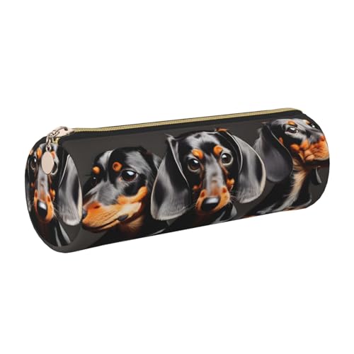 kurue Federmäppchen mit drei Dackeln aus Leder, schmales Federmäppchen, schöne Schreibwaren-Tasche, tragbare Kosmetiktasche, Reißverschluss-Organizer-Tasche von kurue