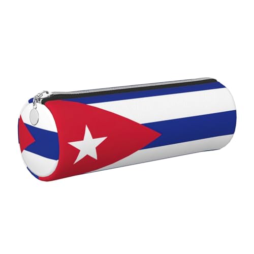kurue Federmäppchen mit kubanischer Flagge, Leder, schmales Federmäppchen, schöne Schreibwaren-Tasche, tragbare Kosmetiktasche, Reißverschluss-Organizer-Tasche von kurue