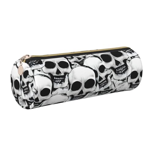 kurue Federmäppchen mit mexikanischem Totenkopf-Design, Leder, schmal, schöne Schreibwaren-Tasche, tragbare Kosmetiktasche, Reißverschluss-Organizer-Tasche von kurue