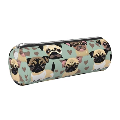 kurue Federmäppchen mit niedlichem Chihuahua-Mopsmuster, Leder, schlankes Federmäppchen, schöne Schreibwaren-Tasche, tragbare Kosmetiktasche, Reißverschluss-Organizer-Tasche von kurue