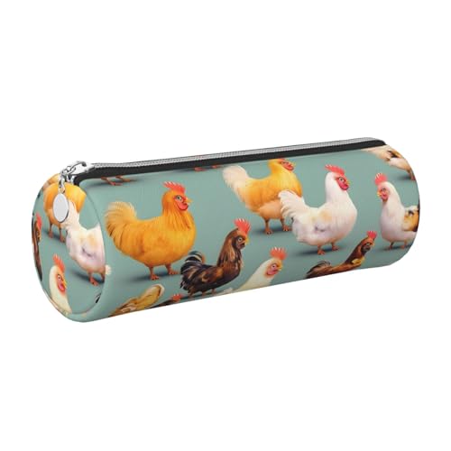 kurue Federmäppchen mit niedlichem Huhn-Design, Leder, schlankes Federmäppchen, schöne Schreibwaren-Tasche, tragbare Kosmetiktasche, Reißverschluss-Organizer-Tasche von kurue
