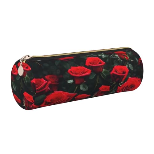 kurue Federmäppchen mit rotem Rosenmuster, Leder, schmal, schöne Schreibwaren-Tasche, tragbare Kosmetiktasche, Reißverschluss, Organizer-Tasche von kurue