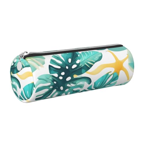 kurue Federmäppchen mit tropischem Strandpflanzen-Motiv, Leder, schmales Federmäppchen, schöne Schreibwaren-Tasche, tragbare Kosmetiktasche, Reißverschluss-Organizer-Tasche von kurue