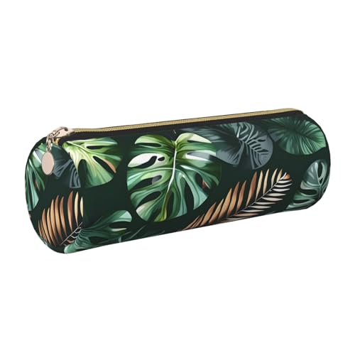 kurue Federmäppchen mit tropischen Blättern, Leder, schmales Federmäppchen, schöne Schreibwaren-Tasche, tragbare Kosmetiktasche, Reißverschluss-Organizer-Tasche von kurue