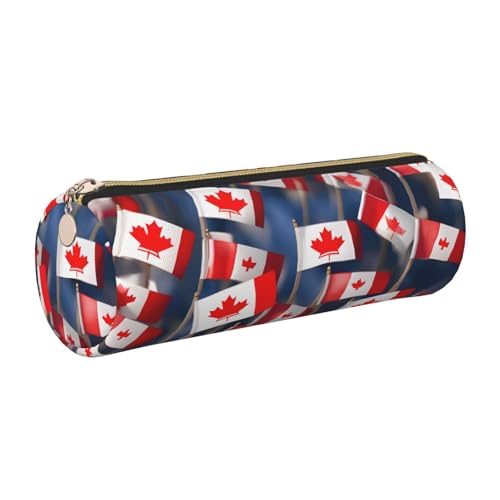 kurue Federmäppchen mit vielen kleinen kanadischen Flaggen, Leder, schmales Federmäppchen, schöne Schreibwaren-Tasche, tragbare Kosmetiktasche, Reißverschluss-Organizer-Tasche von kurue