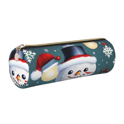 kurue Federmäppchen mit weihnachtlichem Schneemann-Motiv, Leder, schlankes Federmäppchen, schöne Schreibwaren-Tasche, tragbare Kosmetiktasche, Reißverschluss-Organizer-Tasche von kurue