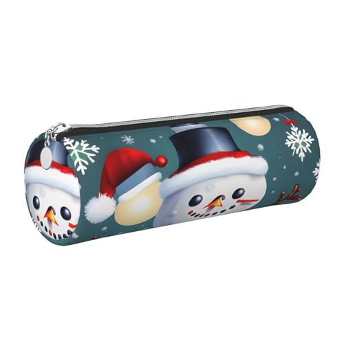 kurue Federmäppchen mit weihnachtlichem Schneemann-Motiv, Leder, schlankes Federmäppchen, schöne Schreibwaren-Tasche, tragbare Kosmetiktasche, Reißverschluss-Organizer-Tasche von kurue
