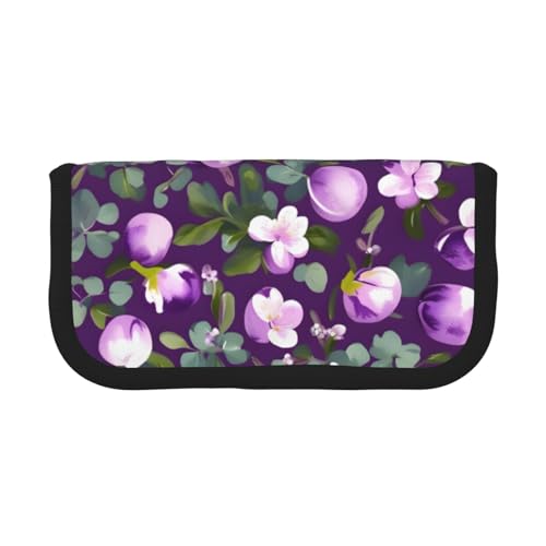 kurue Federmappe mit 3 Fächern, multifunktionales Federmäppchen mit Reißverschluss, Organizer für Stifte und Schreibwaren, Pflaumenmuster von kurue