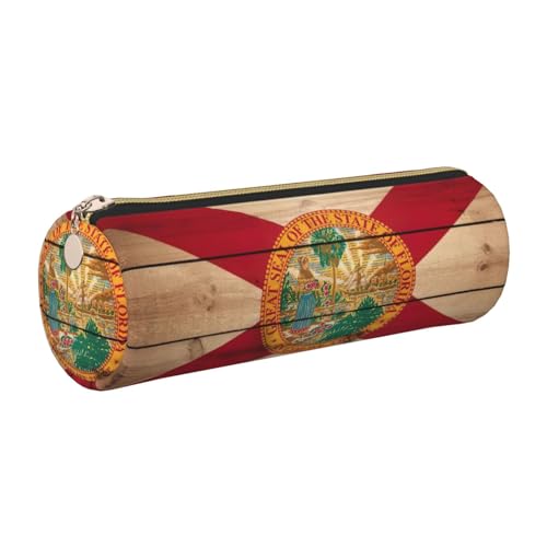 kurue Florida-Flagge, Holzmaserung, Leder-Stifttasche, schlankes Federmäppchen, schöne Schreibwaren-Tasche, tragbare Kosmetiktasche, Reißverschluss-Organizer-Tasche von kurue