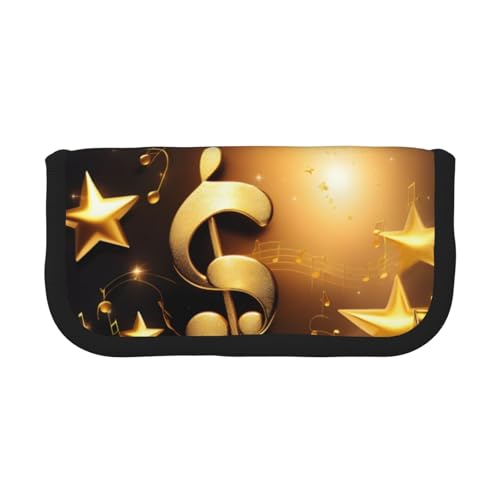 kurue Goldene Musiknote mit gefallenem glänzendem Stern, niedliches Federmäppchen, 3 Fächer, Multifunktions-Bleistiftbox mit Reißverschluss, Organizer für Stifte und Schreibwaren von kurue