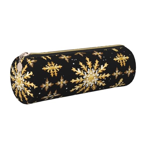 kurue Goldene Weihnachts-Schneeflocken-Etui, Leder-Stifttasche, schlankes Federmäppchen, schöne Schreibwaren-Tasche, tragbare Kosmetiktasche, Reißverschluss-Organizer-Tasche von kurue
