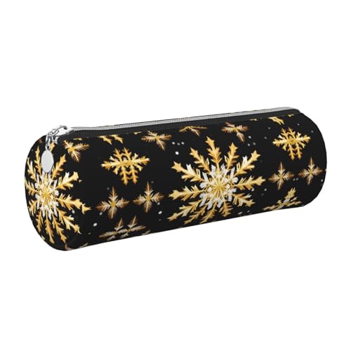 kurue Goldene Weihnachts-Schneeflocken-Etui, Leder-Stifttasche, schlankes Federmäppchen, schöne Schreibwaren-Tasche, tragbare Kosmetiktasche, Reißverschluss-Organizer-Tasche von kurue