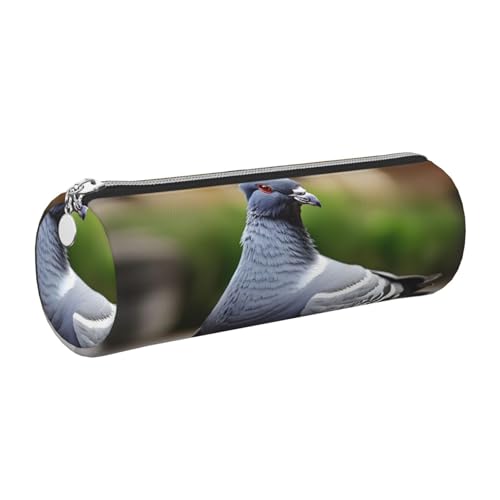 kurue Graues Taubenetui aus Leder, schmales Federmäppchen, schöne Schreibwaren-Tasche, tragbare Kosmetiktasche, Reißverschluss, Organizer-Tasche von kurue