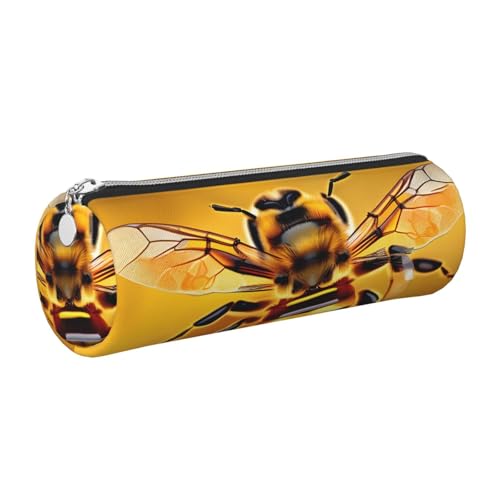 kurue Honigbienen-Etui, Leder, schmales Federmäppchen, schöne Schreibwaren-Tasche, tragbare Kosmetiktasche, Reißverschluss, Organizer-Tasche von kurue