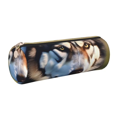 kurue Hübsches Husky-Etui, Leder-Stifttasche, schlankes Federmäppchen, schöne Schreibwaren-Tasche, tragbare Kosmetiktasche, Reißverschluss-Organizer-Tasche von kurue