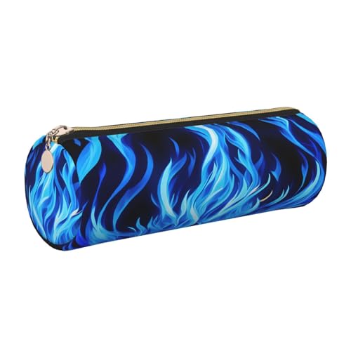 kurue Indigo Federmäppchen mit Flammenmuster, Leder, schlankes Federmäppchen, schöne Schreibwaren-Tasche, tragbare Kosmetiktasche, Reißverschluss-Organizer-Tasche von kurue