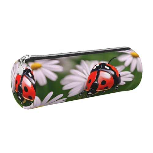 kurue Ladybug Daisy Case Leder Stifttasche Slim Pencil Pouch Schöne Schreibwaren Tasche Tragbare Kosmetiktasche Reißverschluss Organizer Tasche von kurue