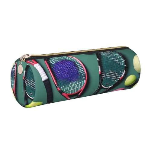 kurue Lustiges Federmäppchen für Tennisschläger und Tennisbälle, Leder, schmales Federmäppchen, schöne Schreibwaren-Tasche, tragbare Kosmetiktasche, Reißverschluss-Organizer-Tasche von kurue