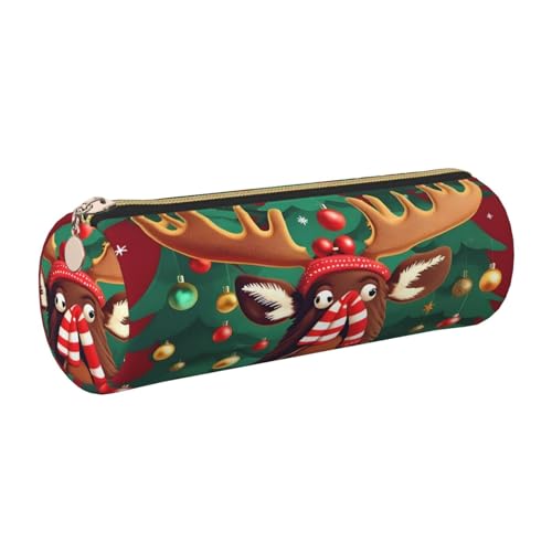 kurue Lustiges Weihnachts-Elch-Etui, Leder, schmales Federmäppchen, schöne Schreibwaren-Tasche, tragbare Kosmetiktasche, Reißverschluss-Organizer-Tasche von kurue