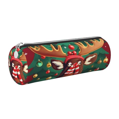kurue Lustiges Weihnachts-Elch-Etui, Leder, schmales Federmäppchen, schöne Schreibwaren-Tasche, tragbare Kosmetiktasche, Reißverschluss-Organizer-Tasche von kurue