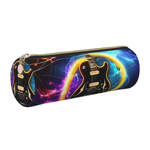 kurue Magisches Federmäppchen für E-Gitarre, Leder, schlankes Federmäppchen, schöne Schreibwaren-Tasche, tragbare Kosmetiktasche, Reißverschluss-Organizer-Tasche von kurue
