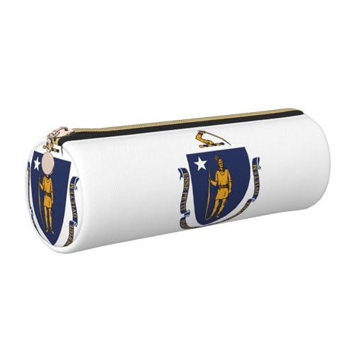 kurue Massachusetts Federmäppchen mit Staatsflagge, Leder, schmales Federmäppchen, schöne Schreibwaren-Tasche, tragbare Kosmetiktasche, Reißverschluss-Organizer-Tasche von kurue