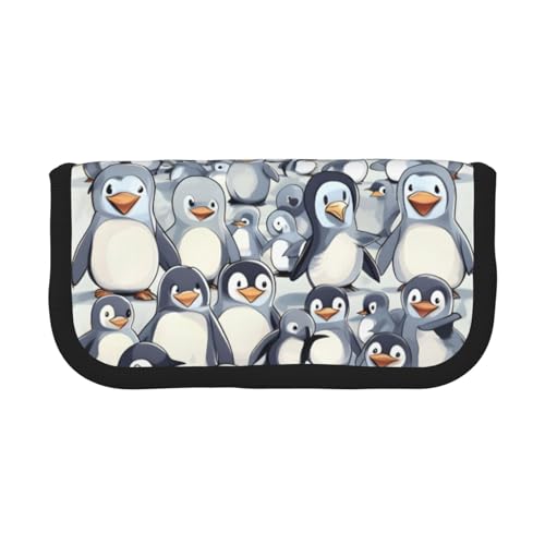 kurue Niedliches Federmäppchen mit Baby-Pinguin-Skizze, 3 Fächer, Multifunktions-Bleistiftbox mit Reißverschluss, Organizer-Bleistifttasche, Schreibwaren von kurue