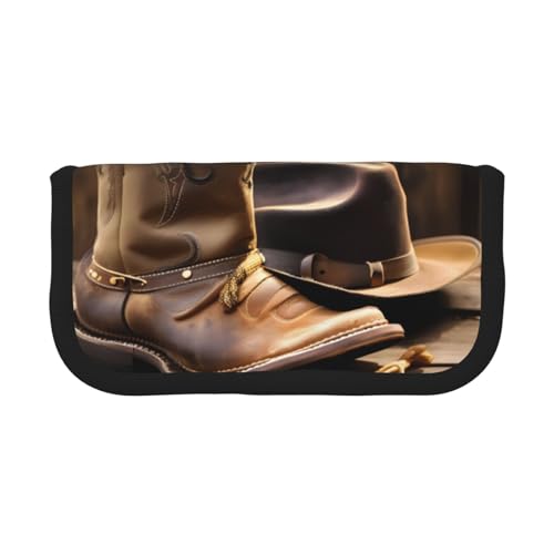 kurue Niedliches Federmäppchen mit Cowboyhut und Stiefeln, 3 Fächer, Multifunktions-Bleistiftbox mit Reißverschluss, Organizer-Bleistifttasche, Schreibwaren von kurue