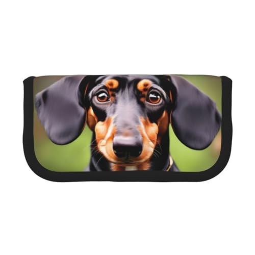kurue Niedliches Federmäppchen mit Dackel-Motiv, 3 Fächer, Multifunktions-Federbox mit Reißverschluss, Organizer für Stifte und Schreibwaren von kurue