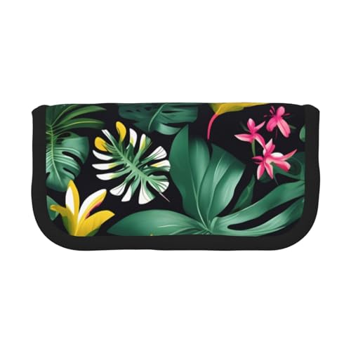 kurue Niedliches Federmäppchen mit tropischen Blättern, 3 Fächern, multifunktional, mit Reißverschluss, Organizer-Bleistifttasche, Schreibwaren von kurue