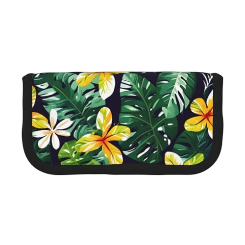 kurue Niedliches Federmäppchen mit tropischen Blättern und Blumen, 3 Fächer, multifunktionales Federmäppchen mit Reißverschluss, Organizer-Bleistifttasche, Schreibwaren von kurue