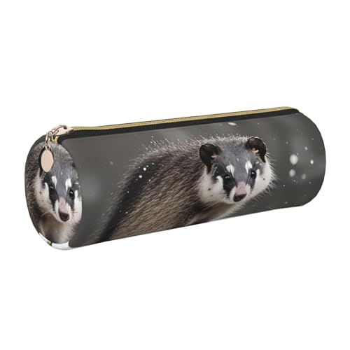 kurue Opossum Federmäppchen aus Leder, schmales Federmäppchen, schöne Schreibwaren-Tasche, tragbare Kosmetiktasche, Reißverschluss, Organizer-Tasche von kurue