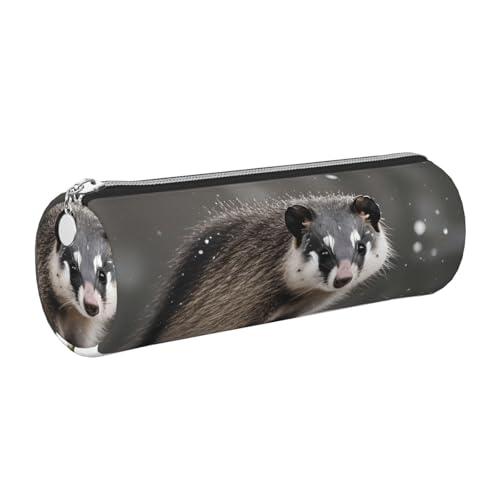 kurue Opossum Federmäppchen aus Leder, schmales Federmäppchen, schöne Schreibwaren-Tasche, tragbare Kosmetiktasche, Reißverschluss, Organizer-Tasche von kurue