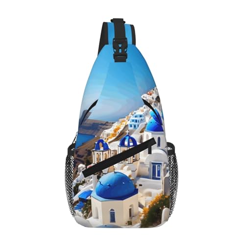 kurue Santorini Griechische Insel Meer View Herren Damen Sling Rucksack Anti-Diebstahl Crossbody Schulter Brusttasche Tagesrucksack Satchel für Wandern Reisen von kurue