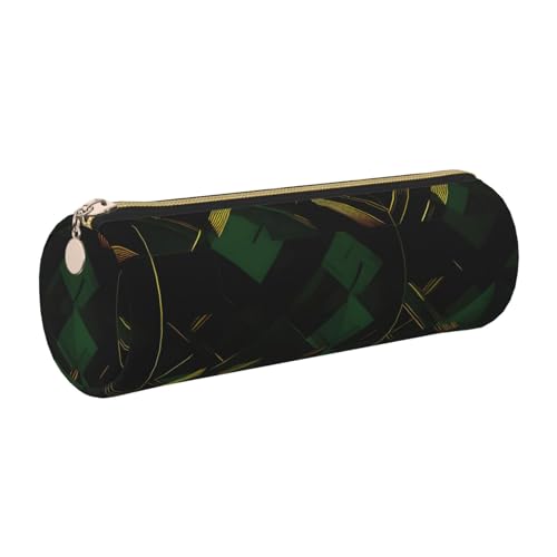 kurue Schwarzes grünes und goldenes geometrisches Etui, Leder-Federmäppchen, schlankes Federmäppchen, schöne Schreibwaren-Tasche, tragbare Kosmetiktasche, Reißverschluss, Organizer-Tasche von kurue