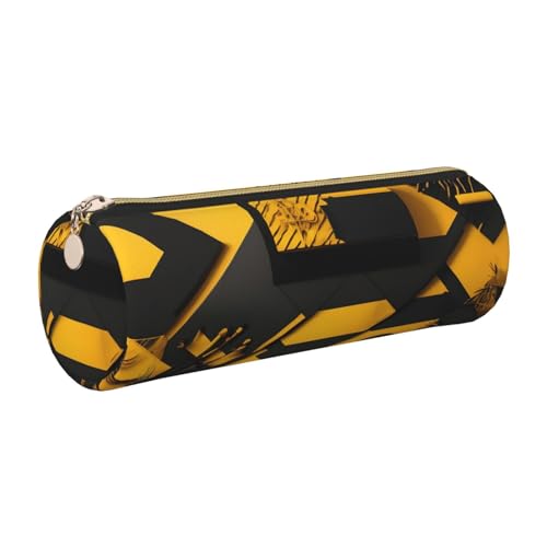 kurue Senfgelbes und schwarzes Leder-Federmäppchen, schlankes Federmäppchen, schöne Schreibwaren-Tasche, tragbare Kosmetiktasche, Reißverschluss, Organizer-Tasche von kurue