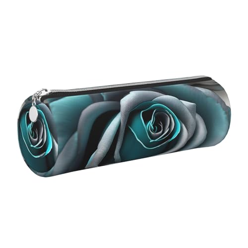 kurue Stifteetui aus Leder, schmales Federmäppchen, schöne Schreibwaren-Tasche, tragbare Kosmetiktasche, Reißverschluss, Blaugrün / Grau von kurue