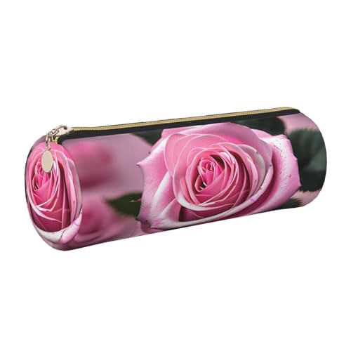 kurue Stifteetui aus Leder, schmales Federmäppchen, schöne Schreibwaren-Tasche, tragbare Kosmetiktasche, Reißverschluss, Rosa und Rosa von kurue