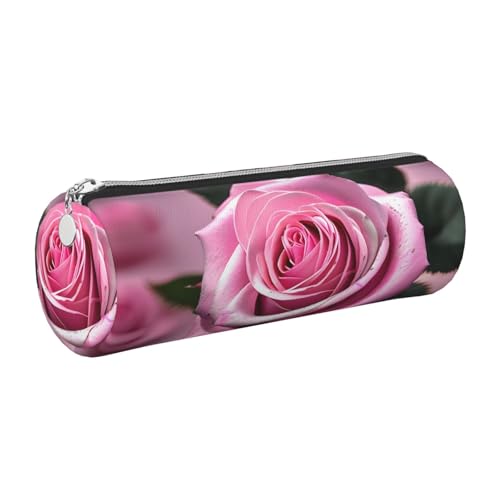 kurue Stifteetui aus Leder, schmales Federmäppchen, schöne Schreibwaren-Tasche, tragbare Kosmetiktasche, Reißverschluss, Rosa und Rosa von kurue