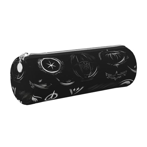 kurue Supernatural Symbols schwarze Leder-Federtasche mit Reißverschluss, schlankes Federmäppchen, schöne Schreibwaren-Tasche, tragbare Kosmetiktasche mit Reißverschluss kurue Supernatural Symbols schwarze Leder-Federtasche mit Reißverschluss, schlankes Federmäppchen, schöne Schreibwaren-Tasche, tragbare Kosmetiktasche mit Reißverschluss von kurue