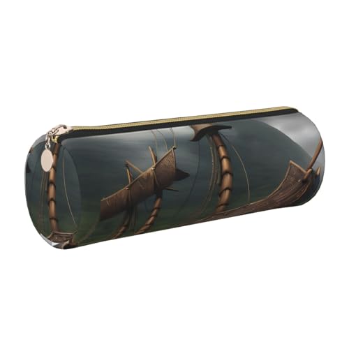 kurue Vikings Federmäppchen aus Leder, schmales Federmäppchen, schöne Schreibwaren-Tasche, tragbare Kosmetiktasche, Reißverschluss-Organizer-Tasche von kurue