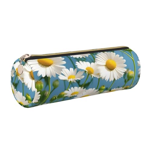 kurue Weiße kleine Blumenetui, Leder-Stifttasche, schmales Federmäppchen, schöne Schreibwaren-Tasche, tragbare Kosmetiktasche, Reißverschluss, Organizer-Tasche von kurue