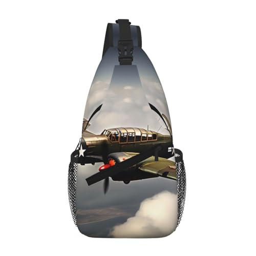 kurue Weltkrieg 2 Flugzeug Herren Damen Sling Rucksack Anti-Diebstahl Crossbody Schulter Brusttasche Tagesrucksack Satchel für Wandern Reisen von kurue
