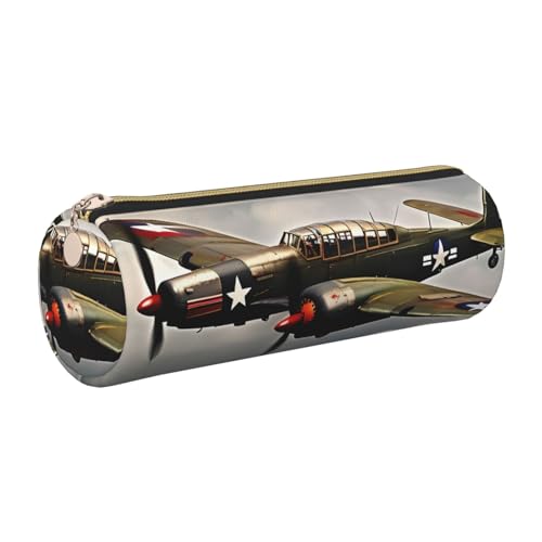 kurue Weltkrieg Flugzeug-Etui, Leder, Stiftetasche, schlankes Federmäppchen, schöne Schreibwaren-Tasche, tragbare Kosmetiktasche, Reißverschluss, Organizer-Tasche von kurue