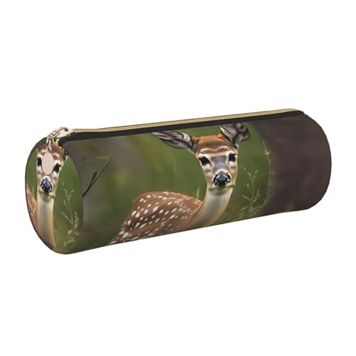 kurue Whitetail Hirsch Rehkitz in Wildnis Hirsch Etui Leder Stiftetasche Slim Pencil Pouch Schöne Schreibwaren Tasche Tragbare Kosmetiktasche Reißverschluss Organizer Tasche von kurue