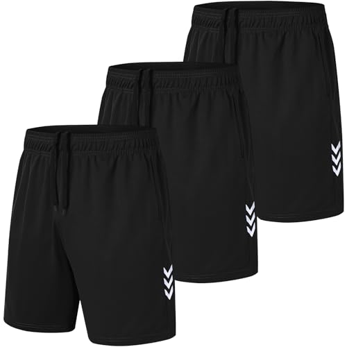 kuzwufs Herren Jogginghose Kurze Lauf Sport Shorts Polyester Training Fußball Hose 3er Pack Kurze Dry Fit Gym Basketball Shorts 3 Schwarz-M von kuzwufs